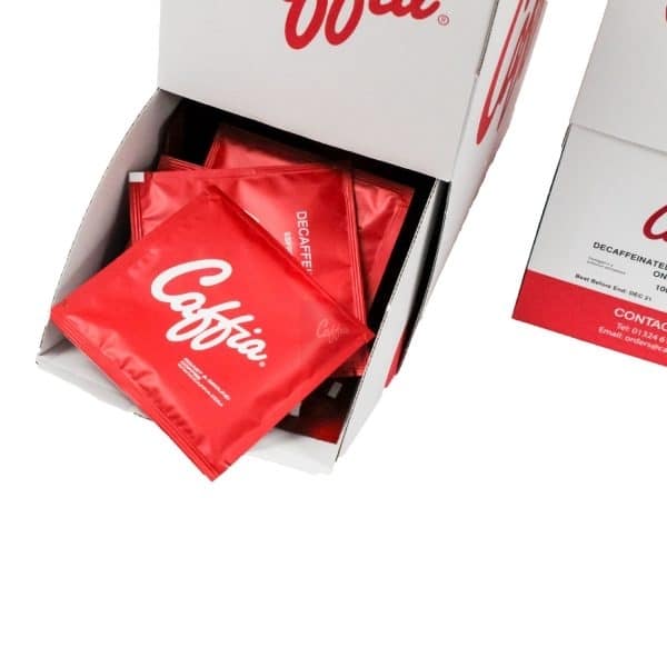 Single Shot Decaf Coffee Sachets Colombian Grind Caffia