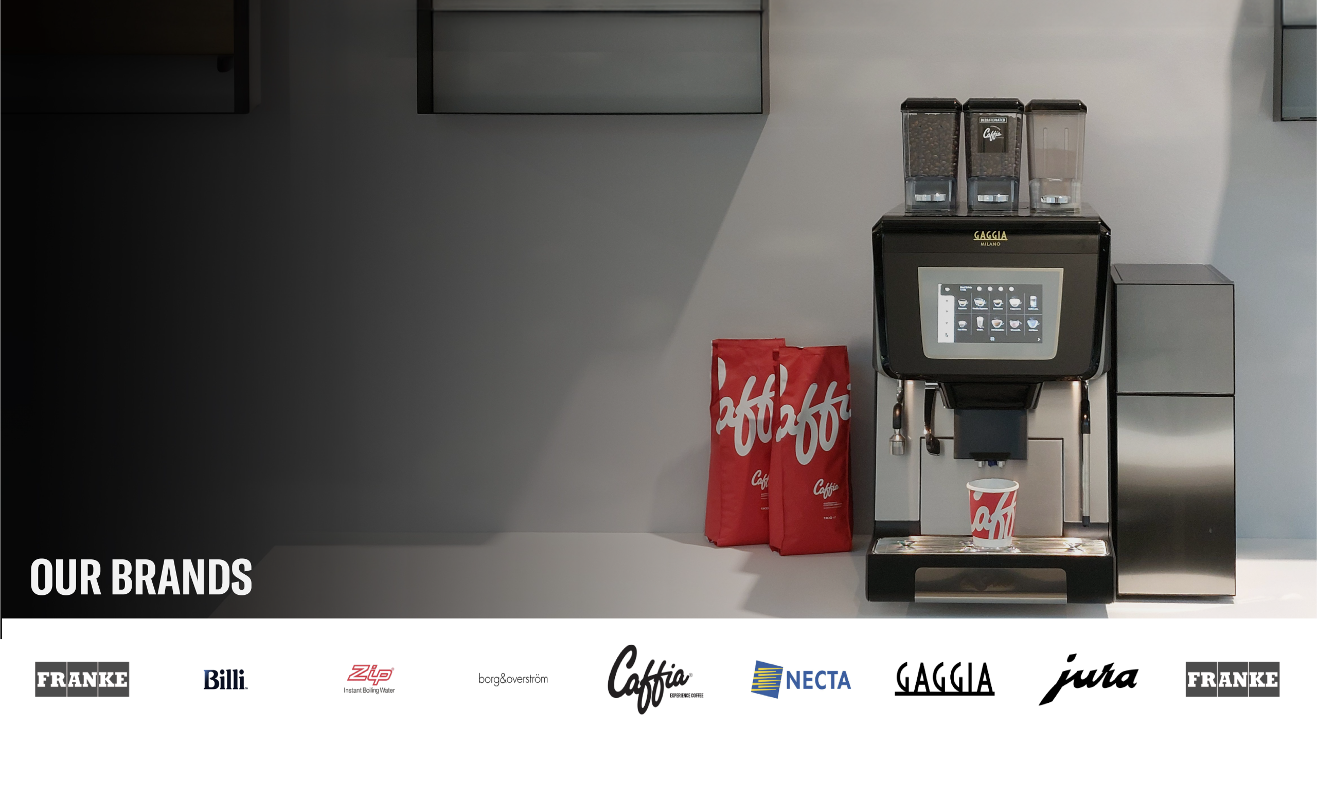 Caffia coffee machine brands in the showroom
