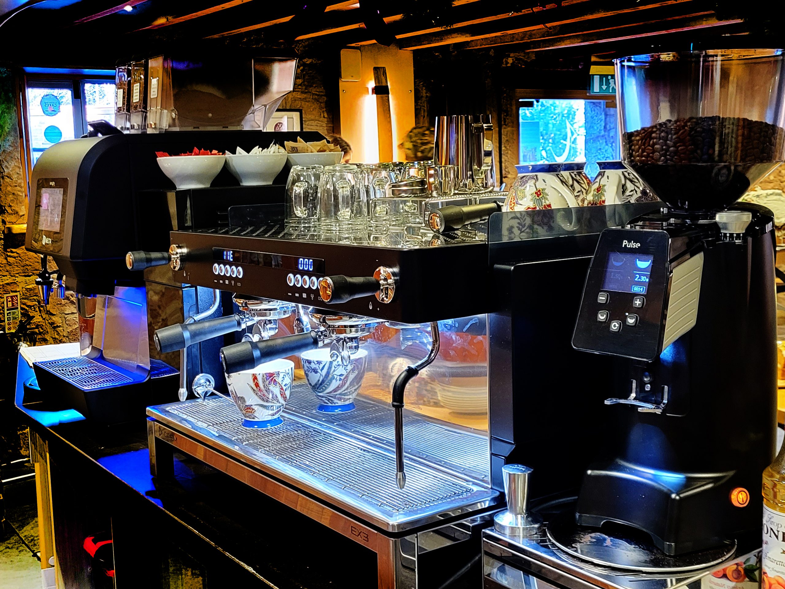 Commercial coffee machine setup for a hotel or hospitality space
