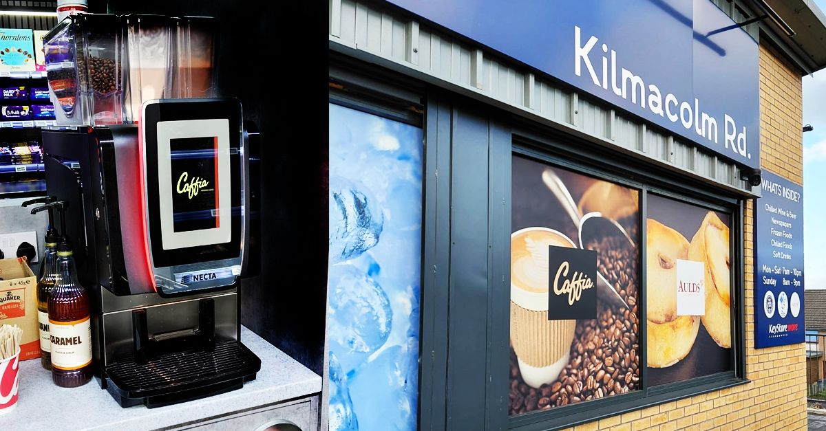 Self-serve coffee machine in a convenience retail setting