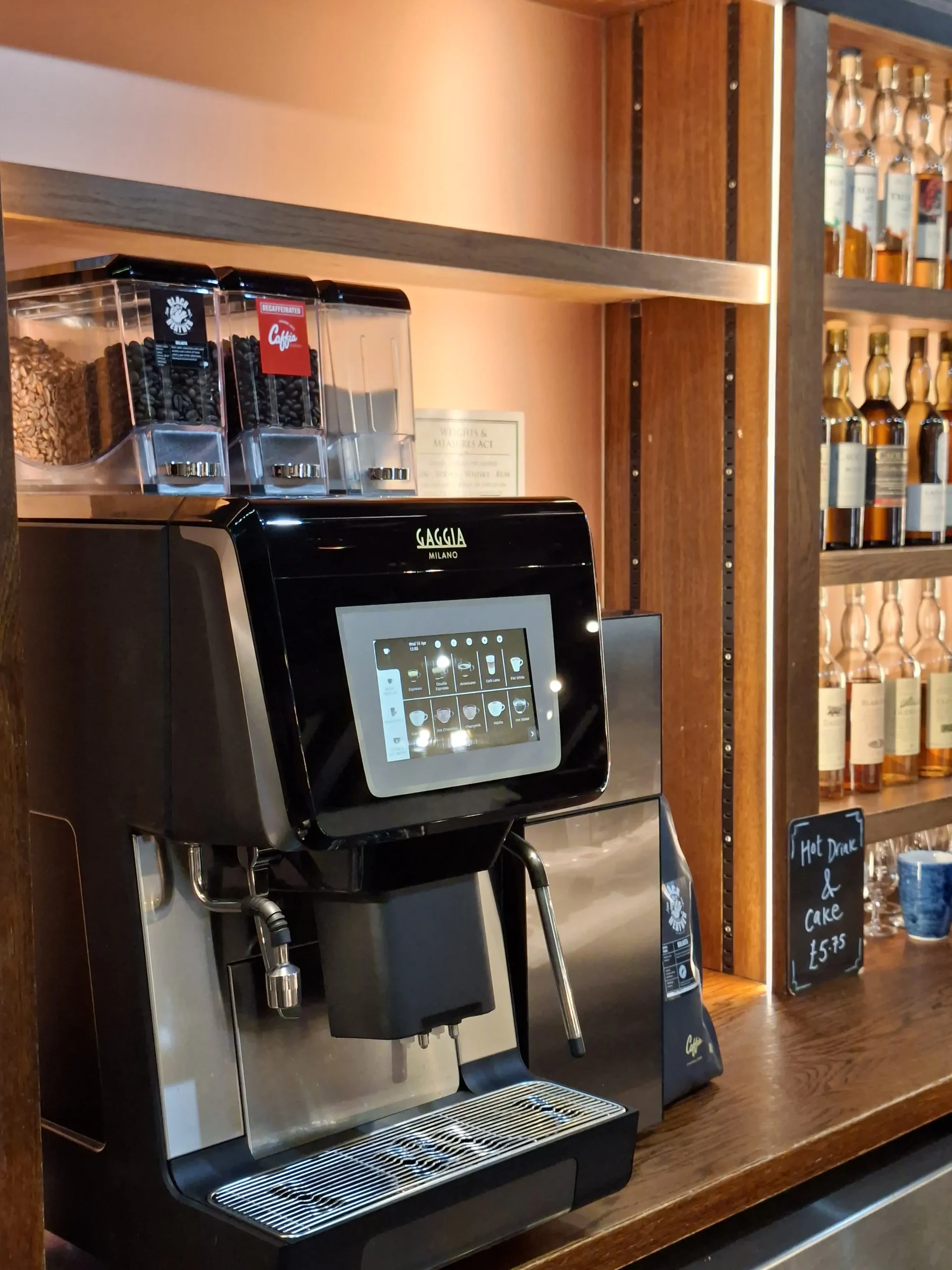 Coffee set-up at Dalwhinnie Distillery visitor space